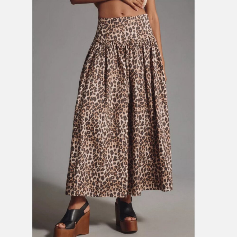 Anthropologie Mare Mare Basque-Waist Maxi Skirt Leopard Animal Print Size XL NWT - Picture 2 of 12